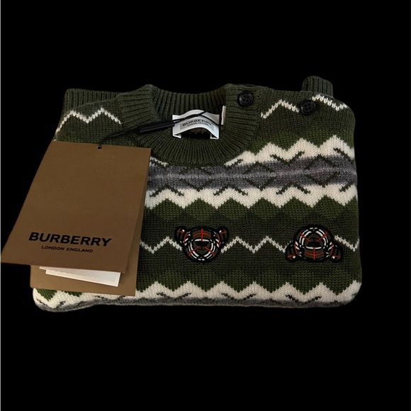 Burberry Kids NWT Mini Tomleigh Moss Green Fair Isle Sweater - Picture 2 of 11